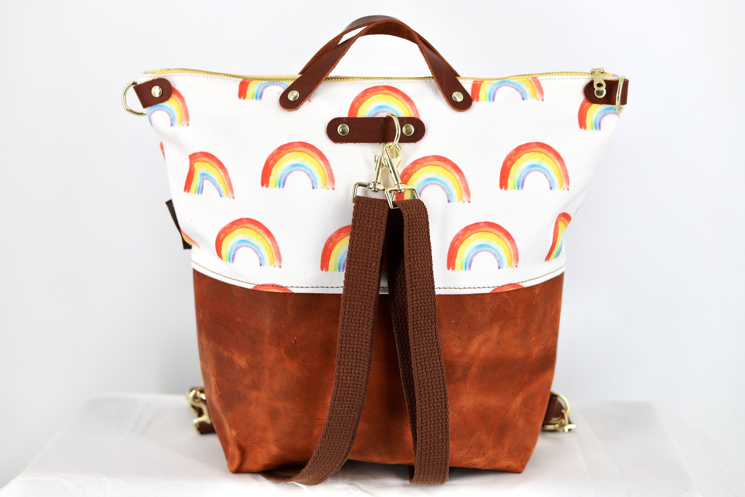 Convertible Backpack in Watercolor Rainbow Eco Friendly Canvas