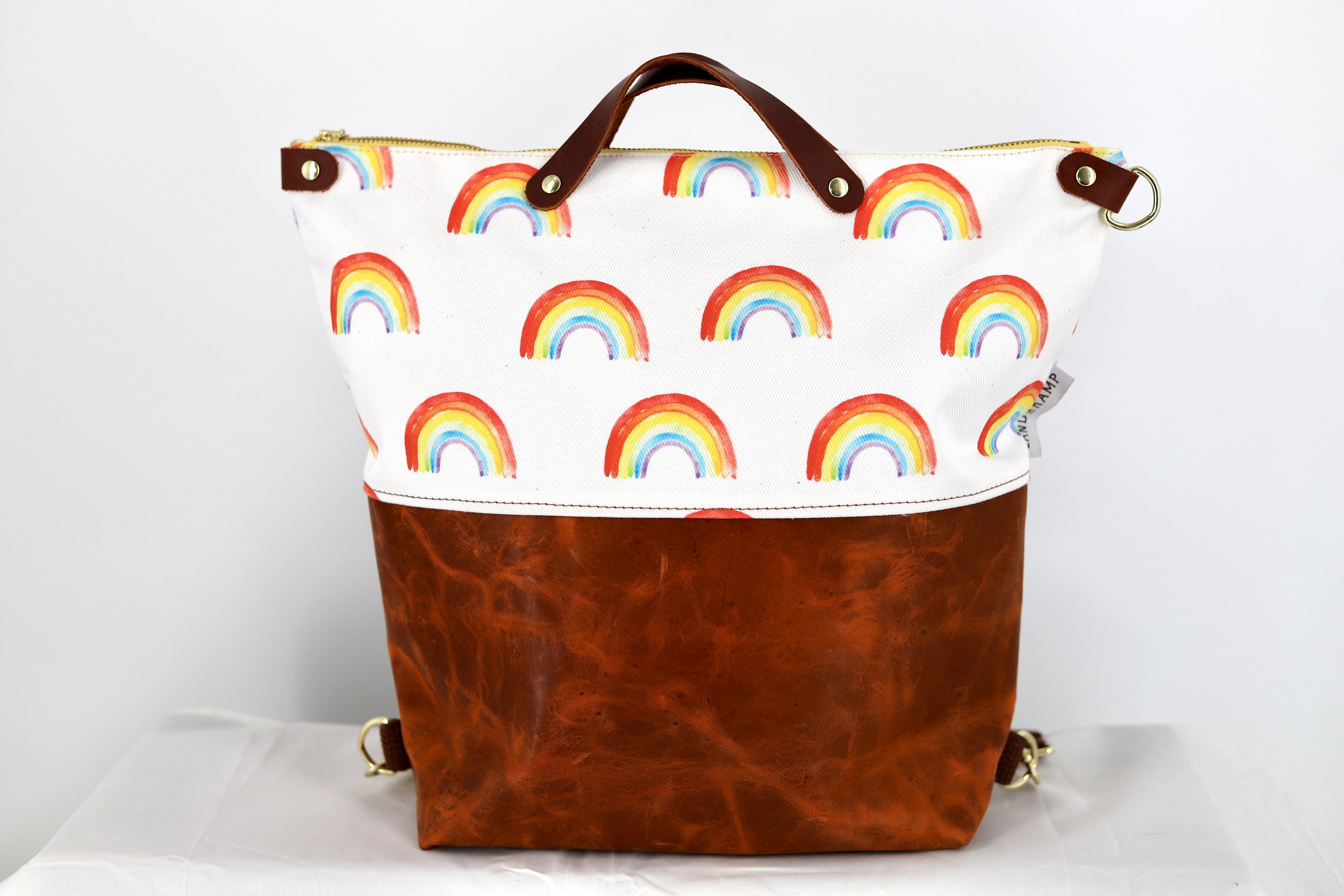 Convertible Backpack in Watercolor Rainbow Eco Friendly Canvas
