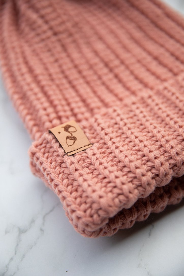 Blush Cable Pom Pom Beanie with Cuff