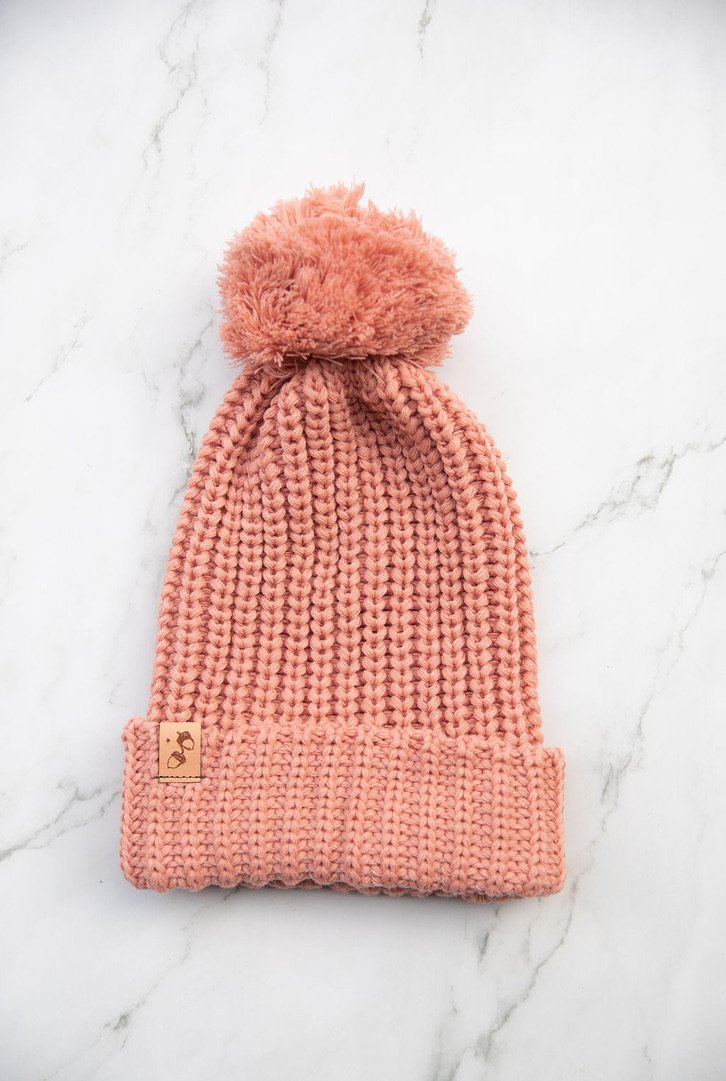 Blush Cable Pom Pom Beanie with Cuff