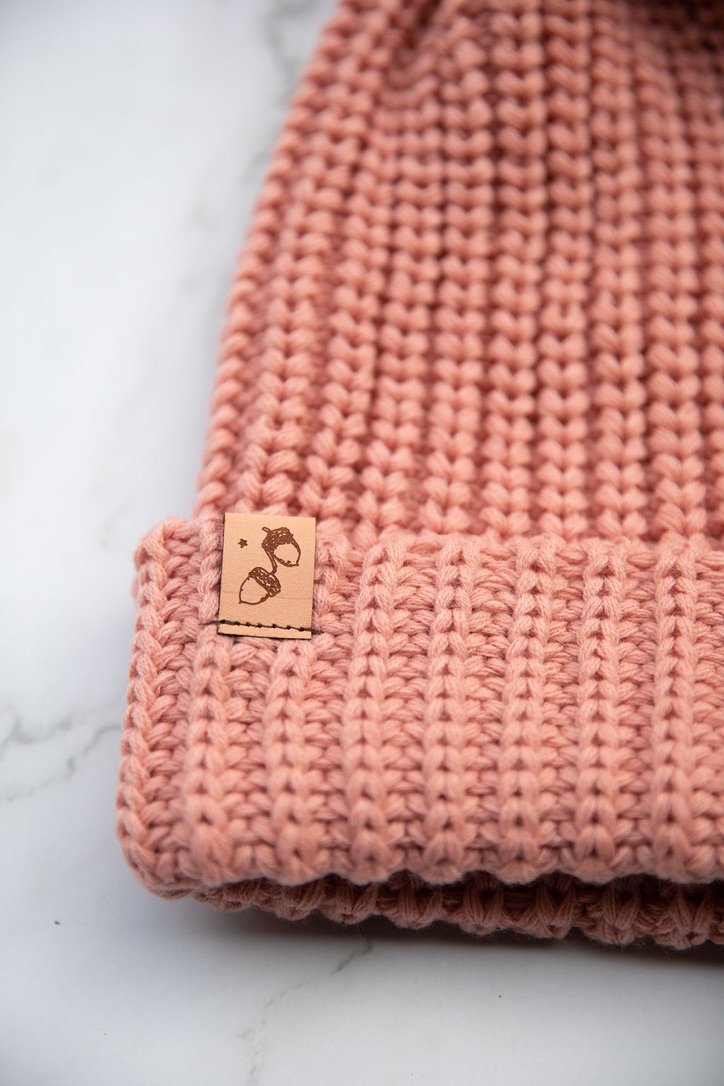 Blush Cable Pom Pom Beanie with Cuff
