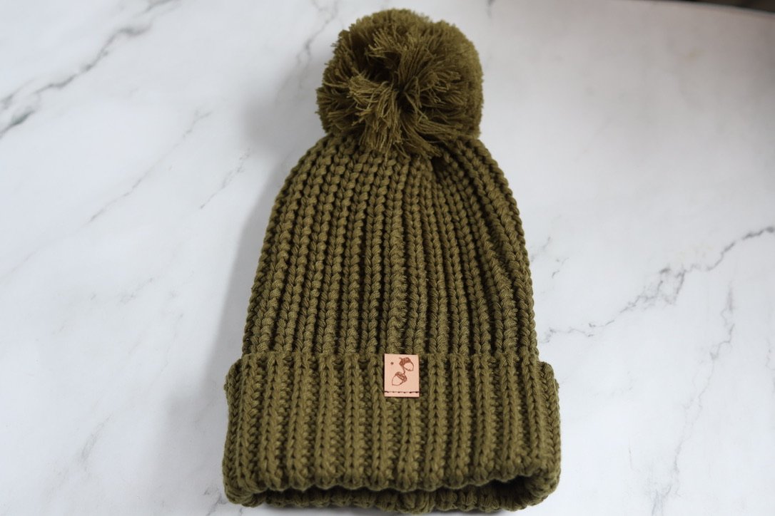 Avocado Cable Pom Pom Beanie with Cuff