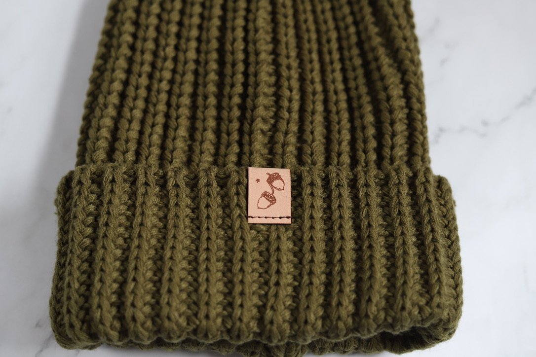 Avocado Cable Pom Pom Beanie with Cuff