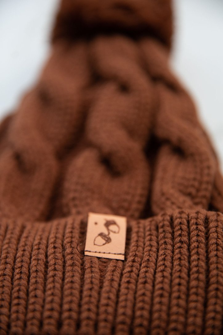 Cinnamon Mocha Twist Pom Pom Beanie with Cuff