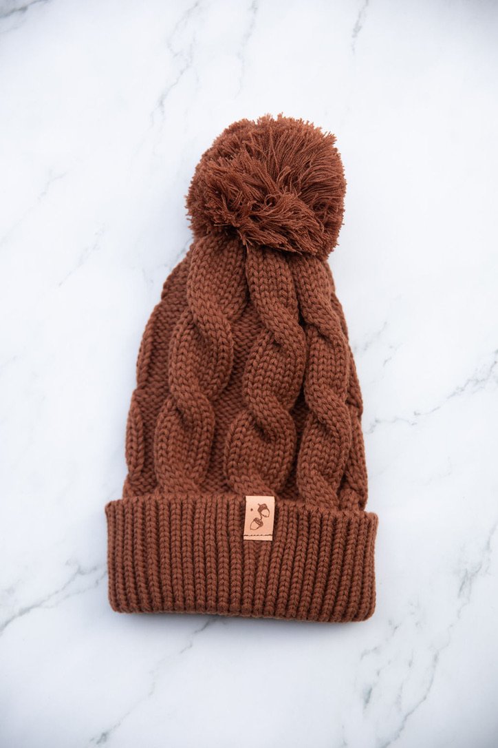 Cinnamon Mocha Twist Pom Pom Beanie with Cuff