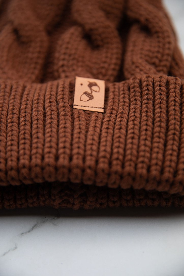 Cinnamon Mocha Twist Pom Pom Beanie with Cuff