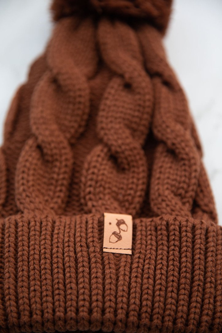 Cinnamon Mocha Twist Pom Pom Beanie with Cuff