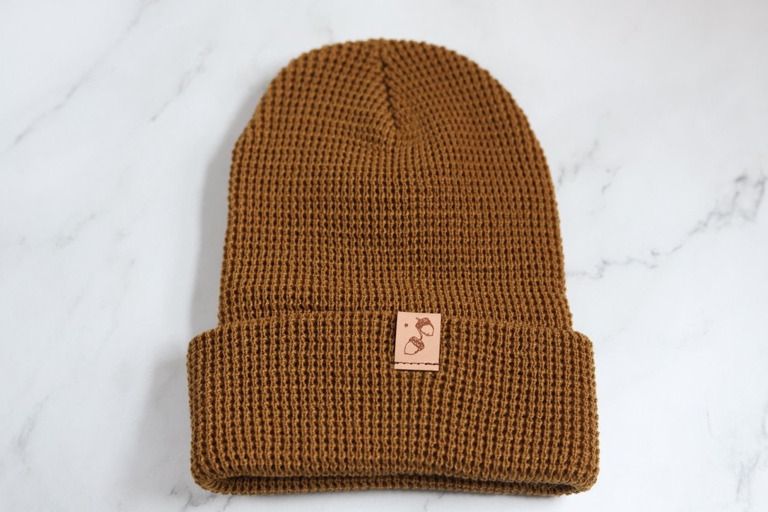 Curry Waffle Knit Beanie with Cuff