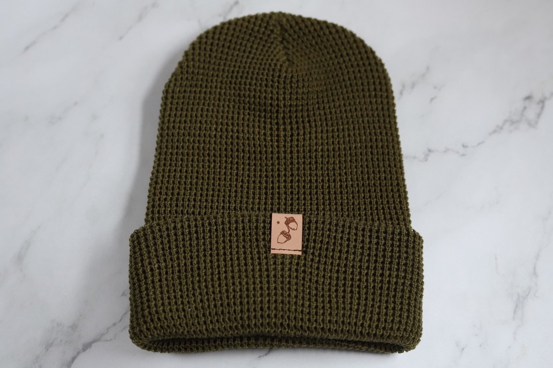 Avocado Waffle Knit Beanie with Cuff