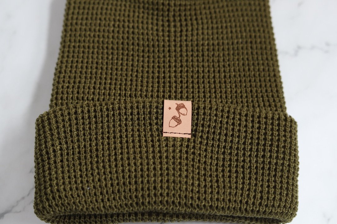 Avocado Waffle Knit Beanie with Cuff