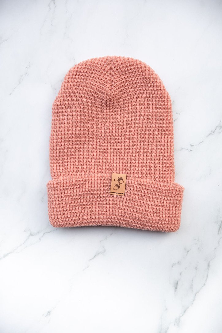 Blush Waffle Knit Beanie with Cuff