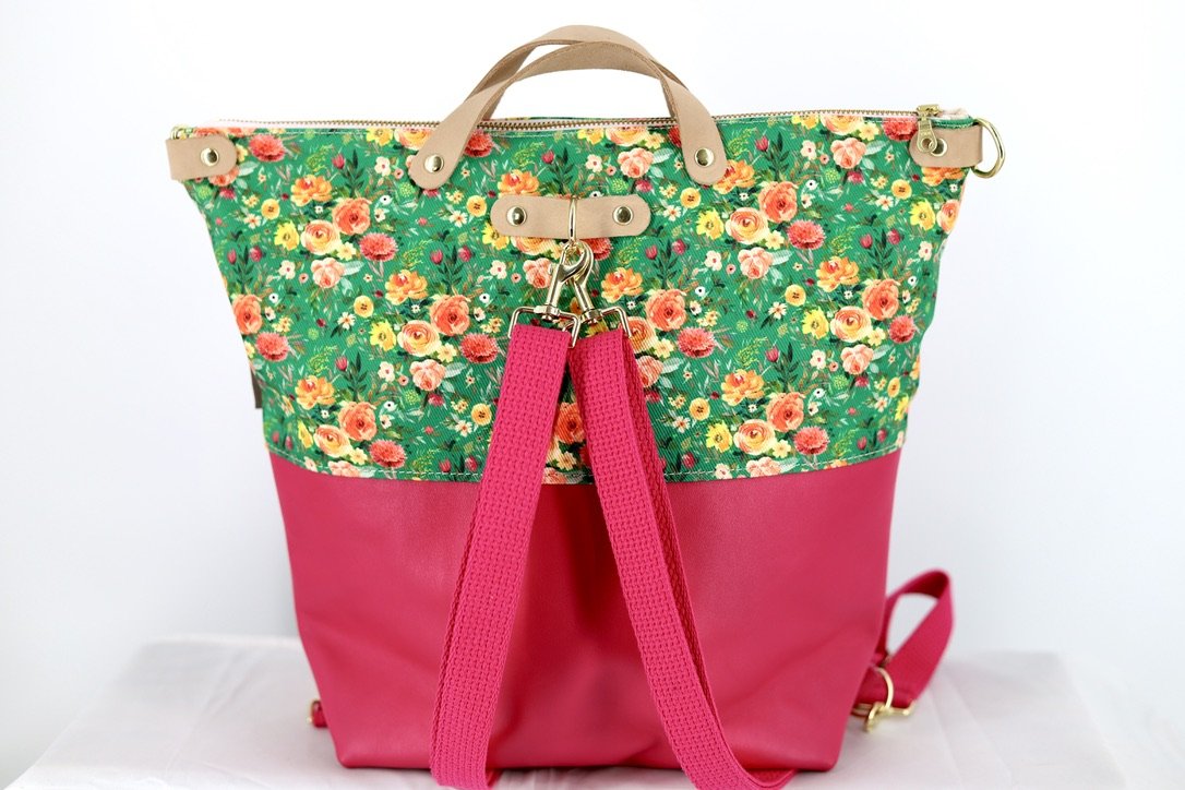 Convertible Backpack in Green Bloom Eco Friendly Canvas
