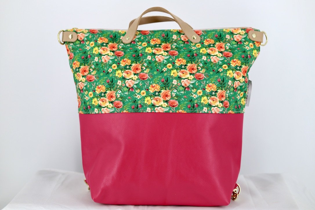 Convertible Backpack in Green Bloom Eco Friendly Canvas
