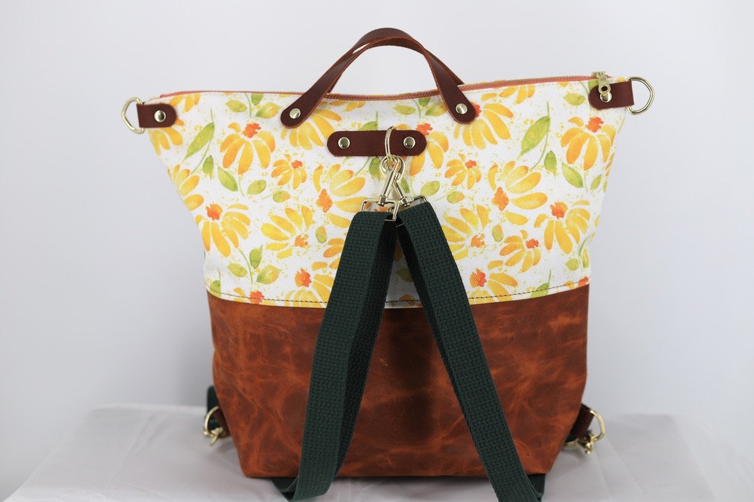 Convertible Backpack in Watercolor Daisy Eco Friendly Canvas