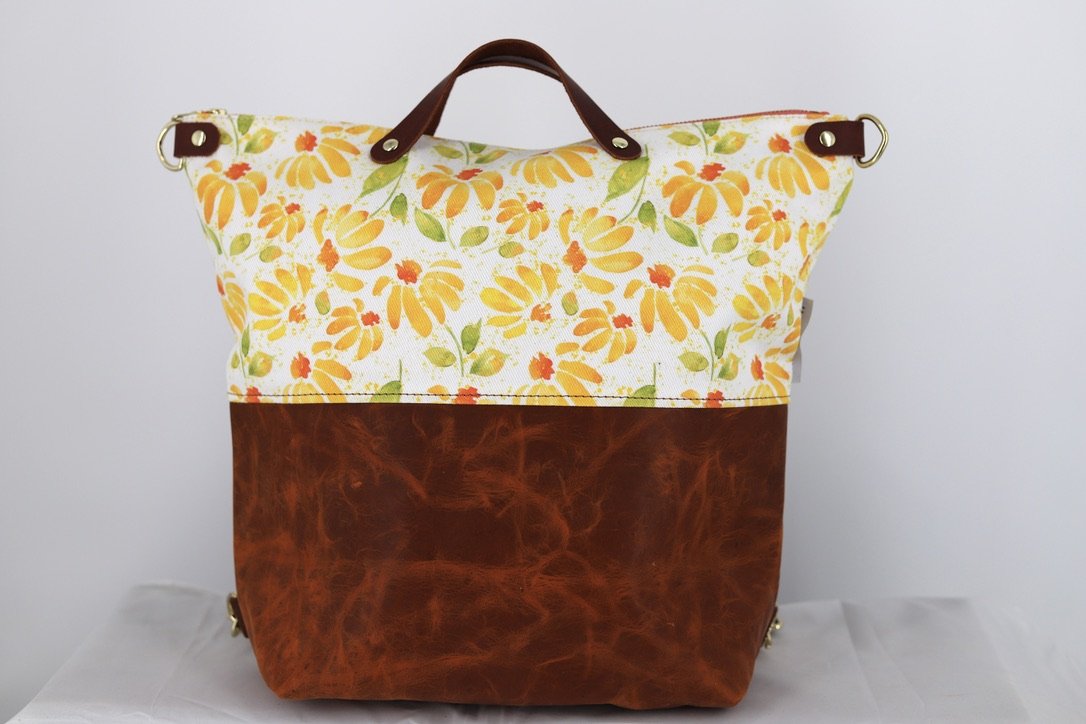 Convertible Backpack in Watercolor Daisy Eco Friendly Canvas