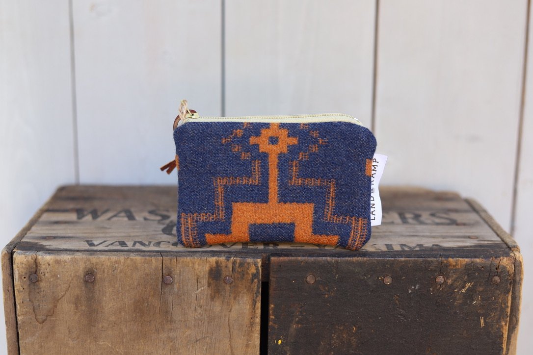 Card Pouch in Blue and Rust Wool