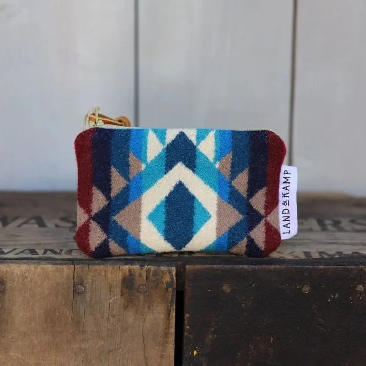 Minimalist handmade Pendleton wool coin purse for lip balm and cards by Land and Kamp