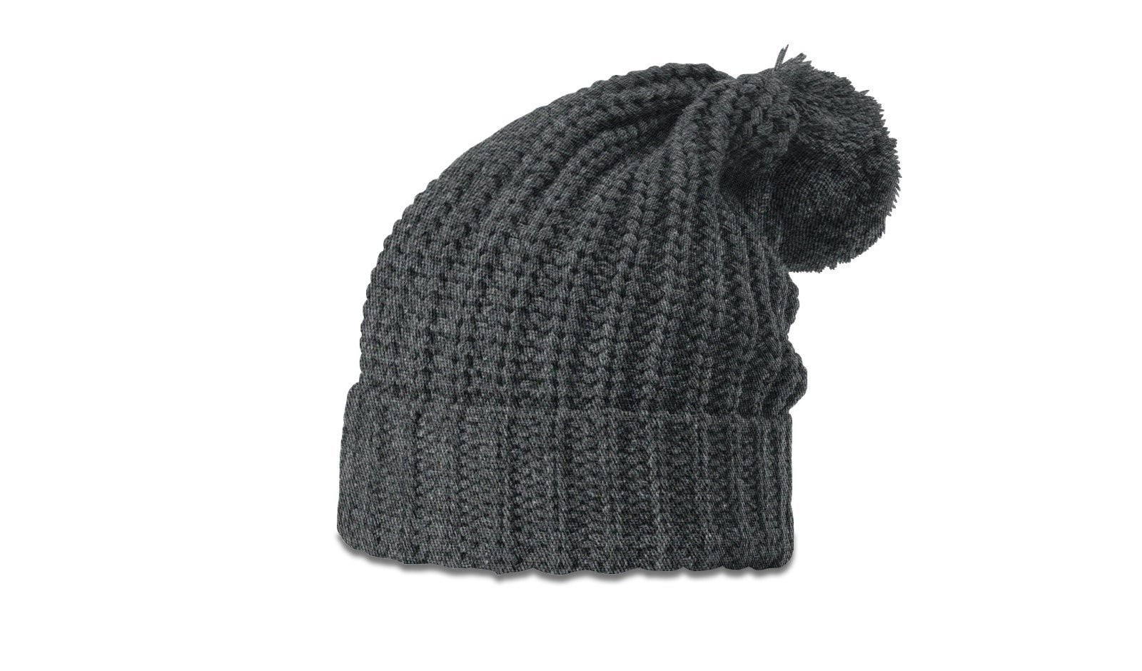 heather charcoal cable pom beanie with cuff