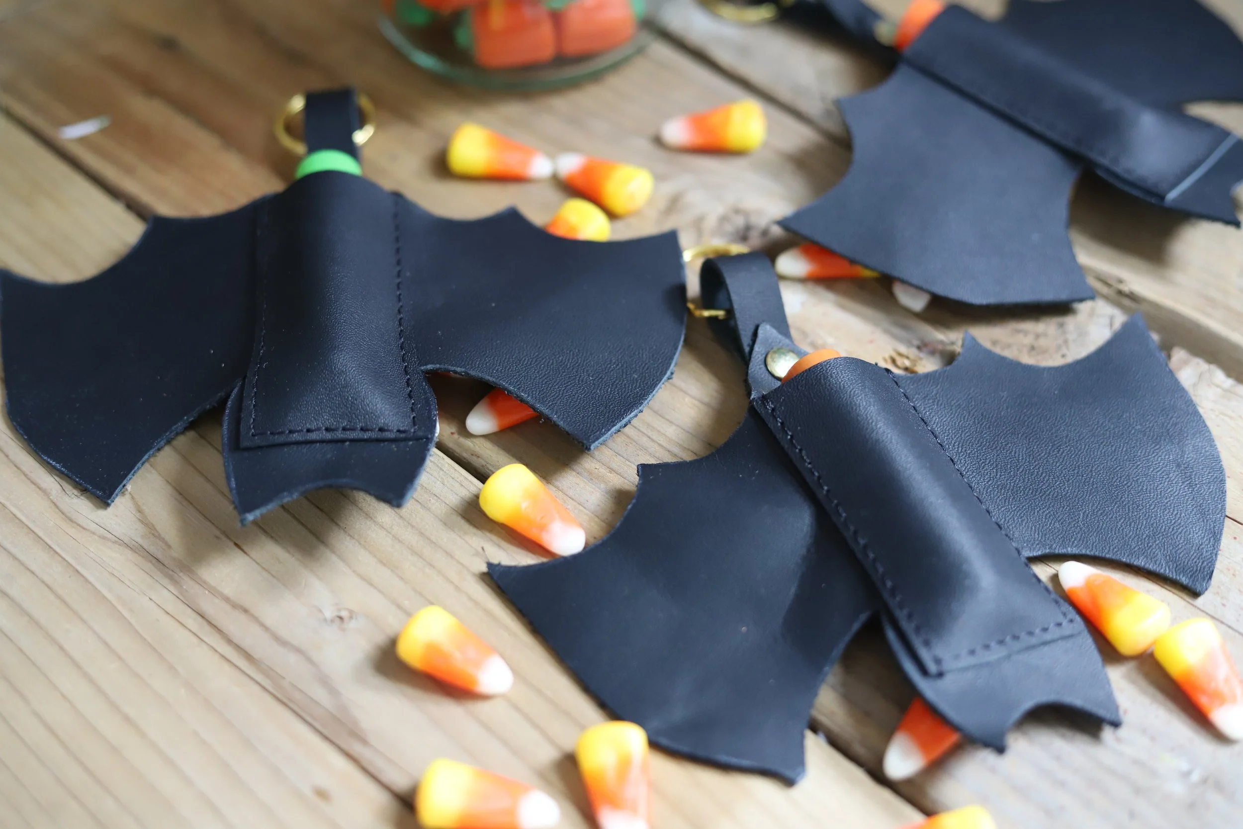 Leather Bat Lip Balm Keychain