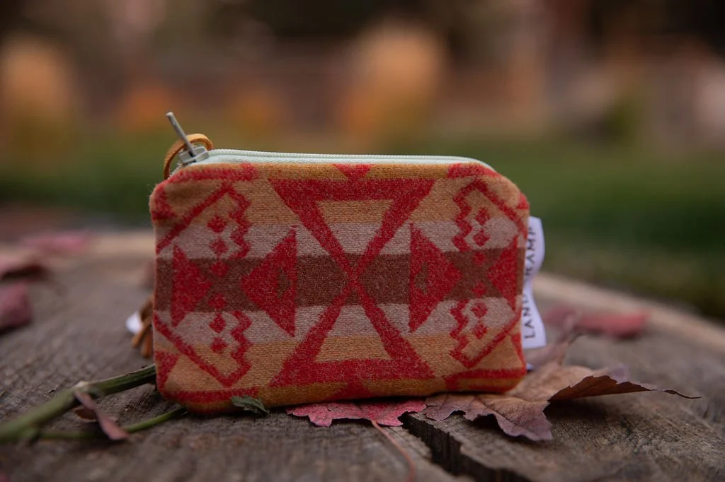 ed Triangle wool card pouch shown with detailed angles and premium interior lining