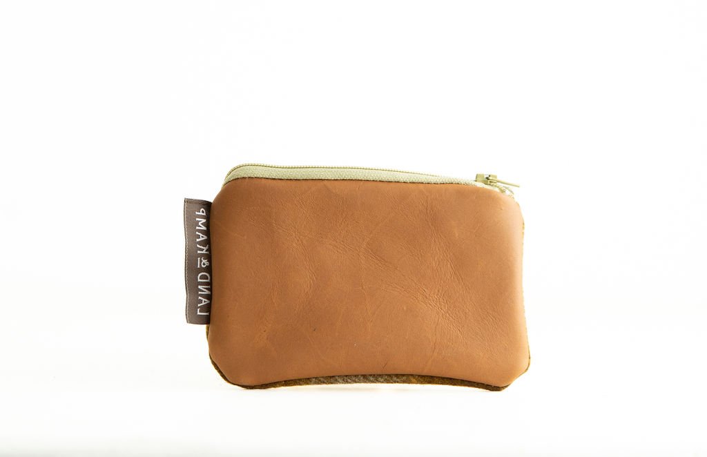 Backside of Brown and Gold Ombre wool card pouch shown with detailed angles and premium interior lining