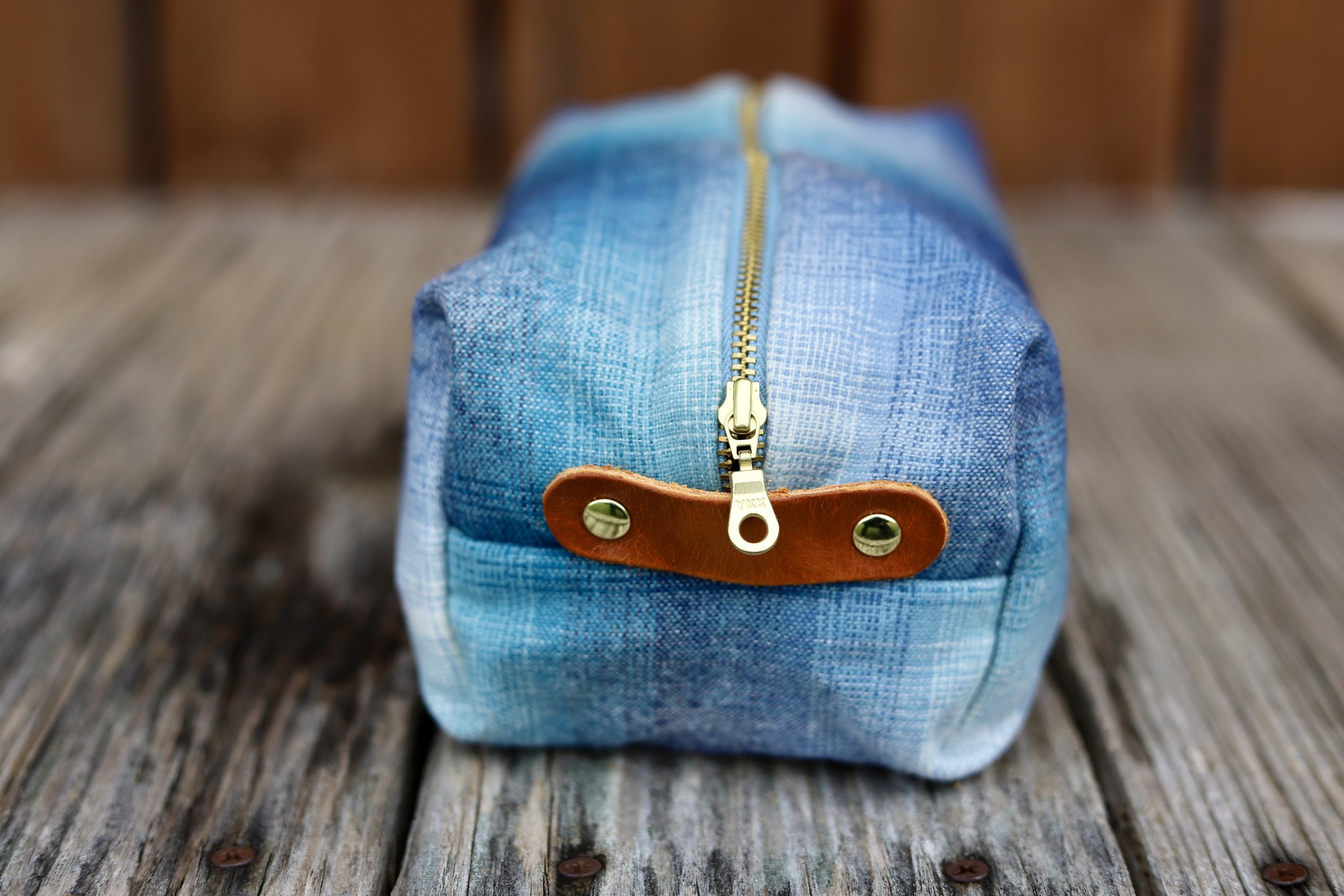 Travel Cosmetic Kit in Light Blue Plaid Wool