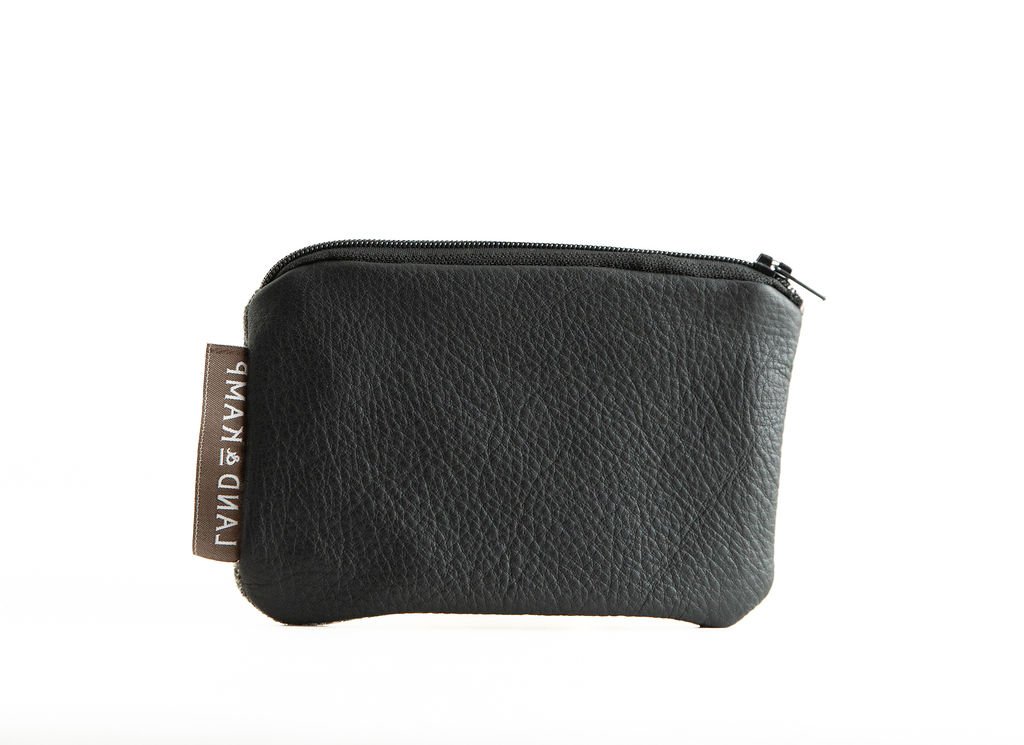 Backside in Grey and Gold wool card pouch shown with detailed angles and premium interior lining