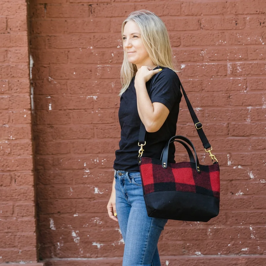 Handmade large Pendleton wool crossbody bag by Land and Kamp, an independent PNW woman-owned brand
