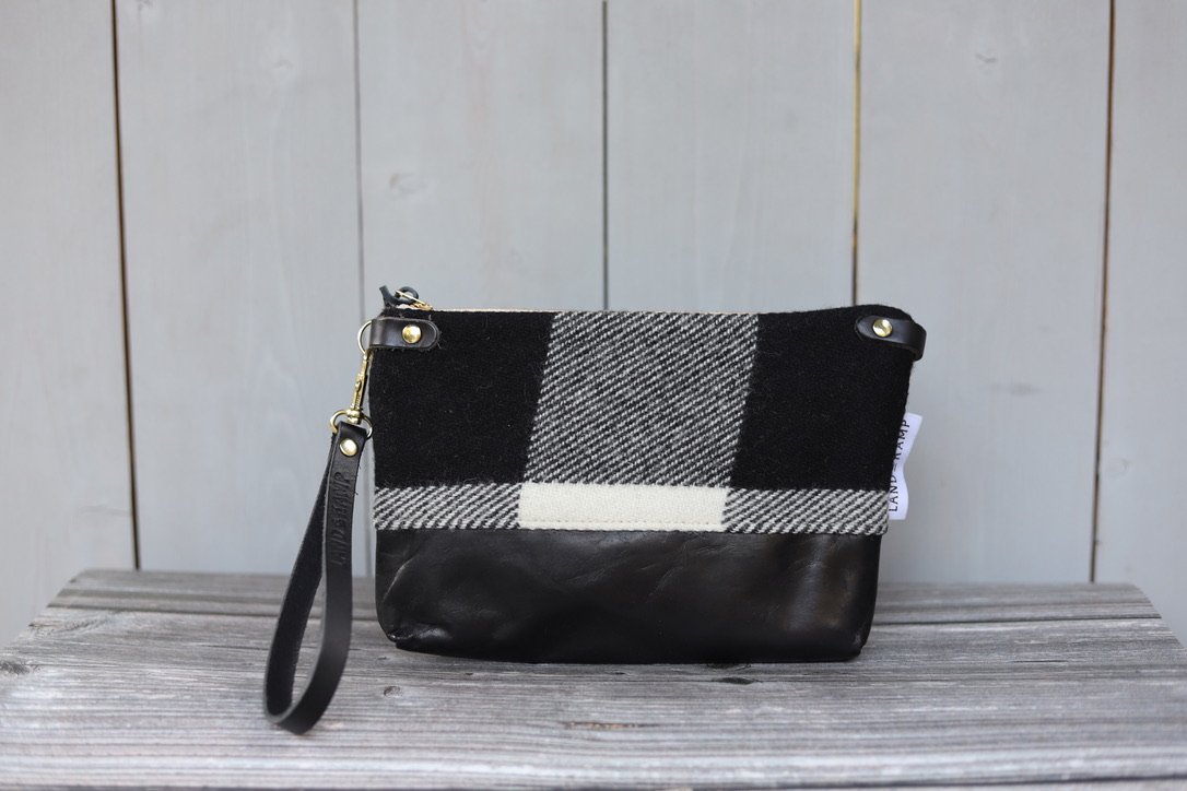 Handmade Black and White Plaid Pendleton Wool & Leather Crossbody Purse by Land & Kamp