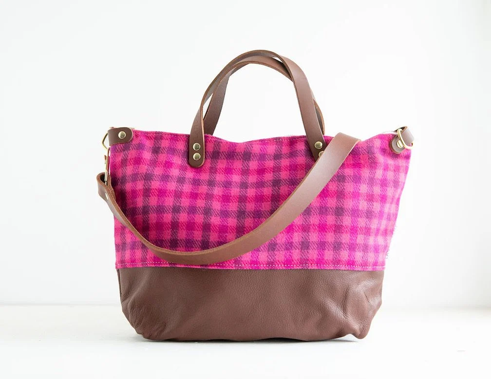 Crossbody Purse in Pink Plaid Wool