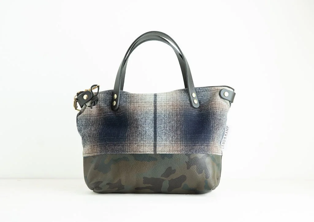 Wool Bitsy Crossbody Purse | Blue and Khaki Plaid