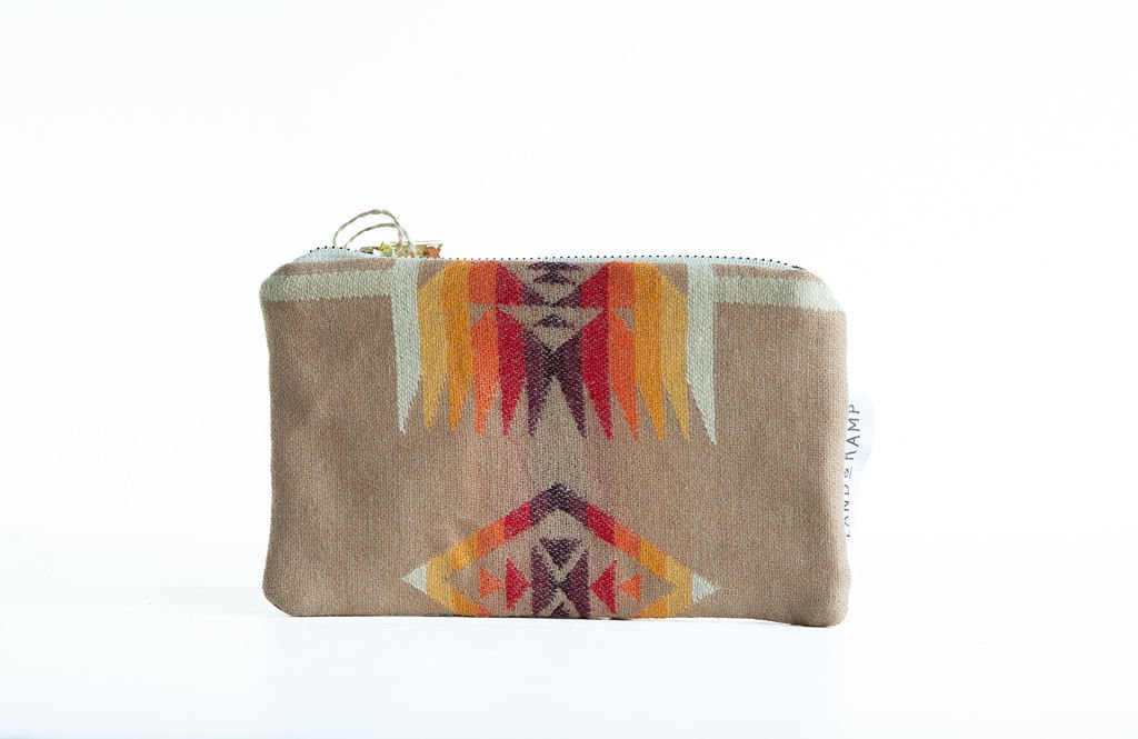 Handmade Chief Joseph Khaki wool carry all zipper pouch with premium leather back, crafted in Portland