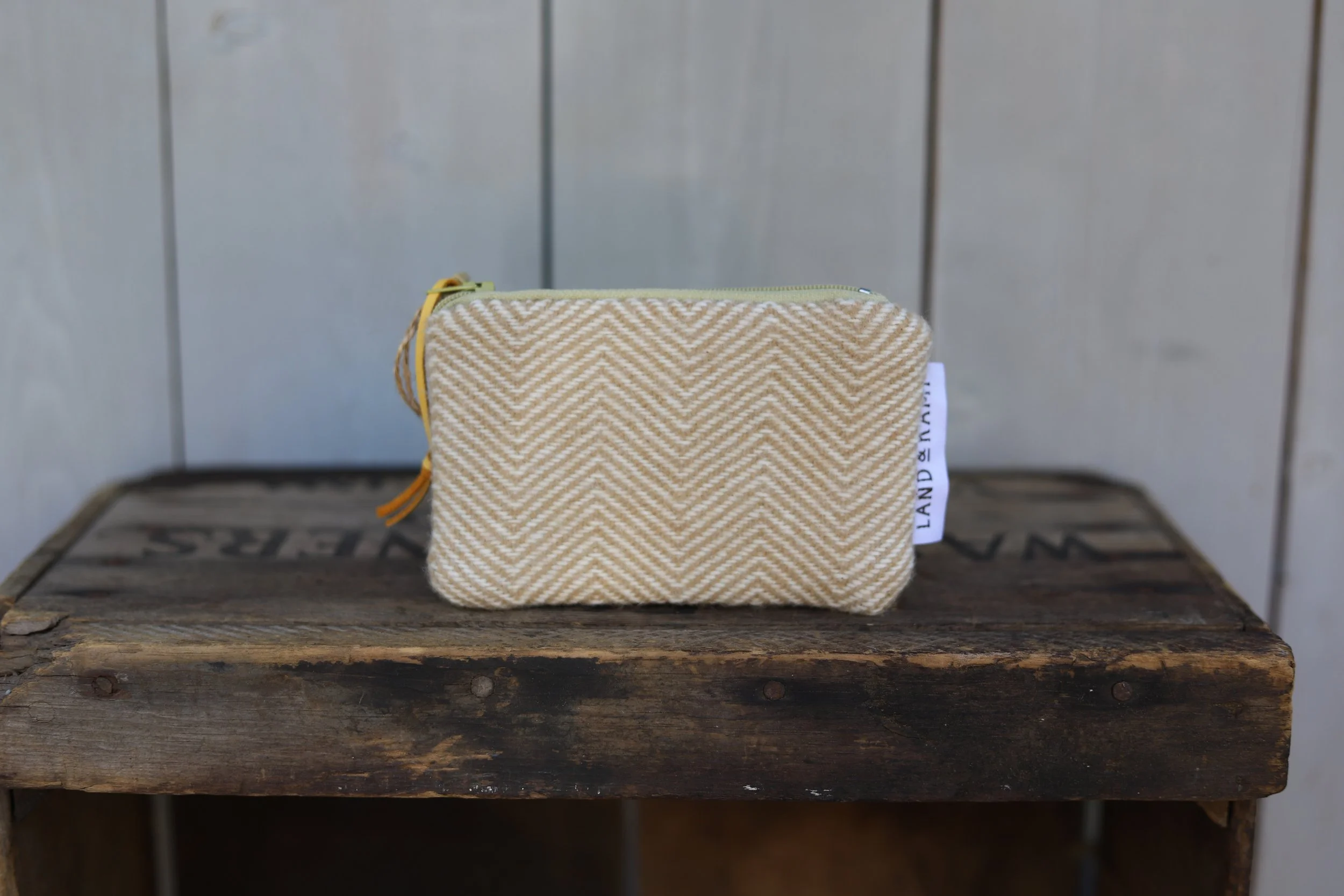 Card Pouch in Cream Herringbone Wool