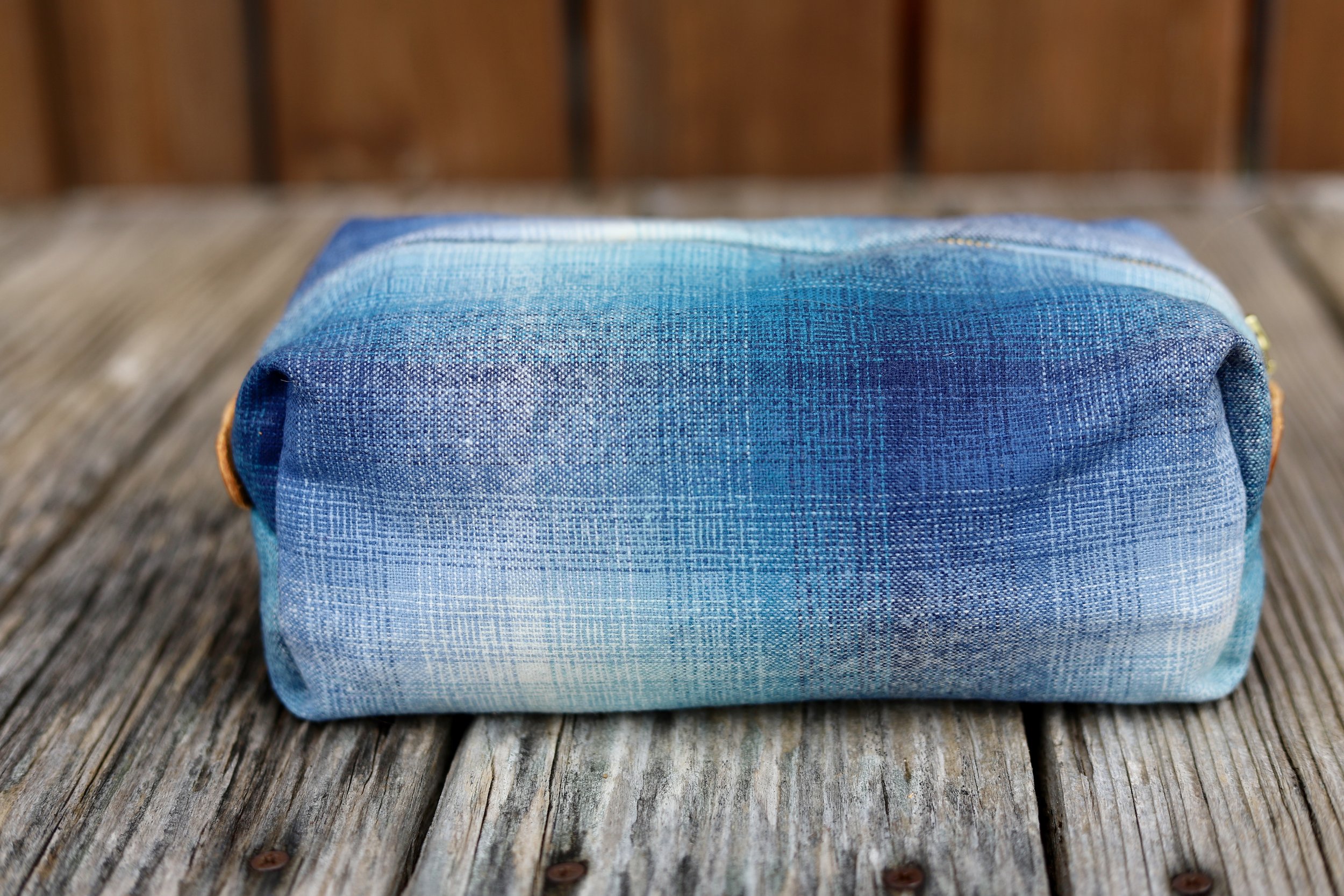 Travel Cosmetic Kit in Light Blue Plaid Wool