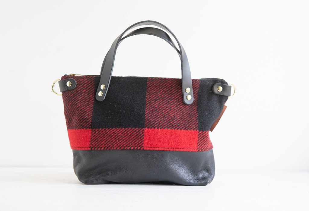 Bitsy Crossbody Purse: Handmade Red and Black Buffalo PLaid Pendleton Wool & Leather by Land & Kamp