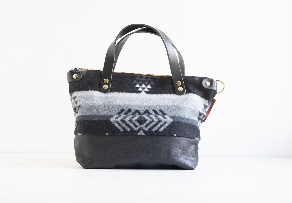 Bitsy Crossbody Purse: Handmade grayscale Pendleton Wool & Leather by Land & Kamp