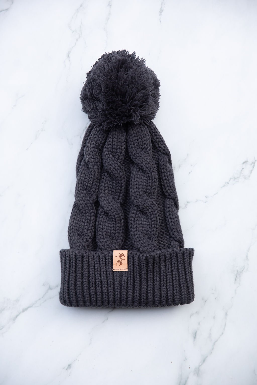 gun metal twist pom beanie with cuff