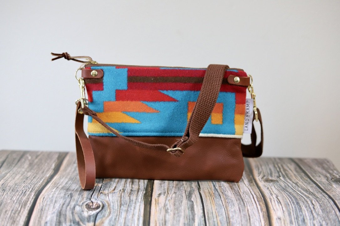 Handmade Rio Rancho Turquoise Pendleton Wool & Leather Crossbody Purse by Land & Kamp