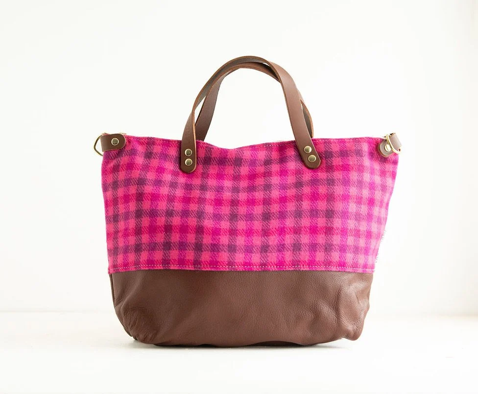 Crossbody Purse in Pink Plaid Wool