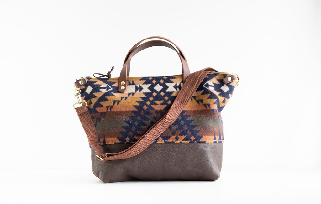 Handmade Mission Trails Navy Pendleton Wool & Leather Crossbody Purse by Land & Kamp