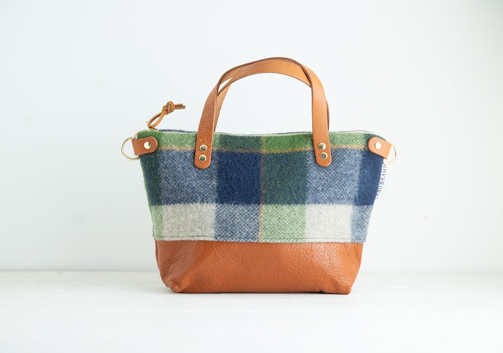 Wool Bitsy Crossbody Purse | Green and Blue Plaid