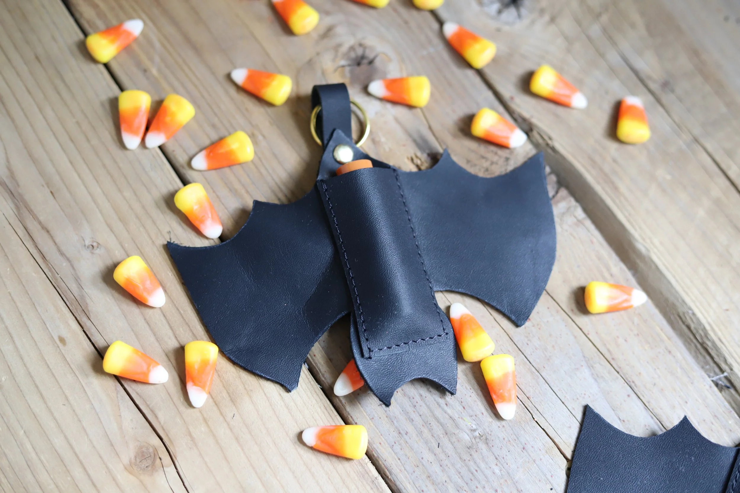 Leather Bat Lip Balm Keychain
