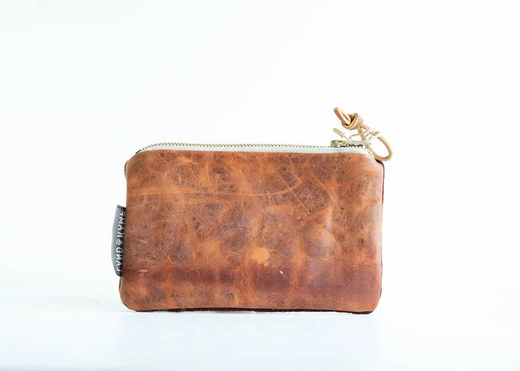 Backside Detail view of the Sagebrush wool pouch featuring YKK zipper and leather pull tag by Land & Kamp