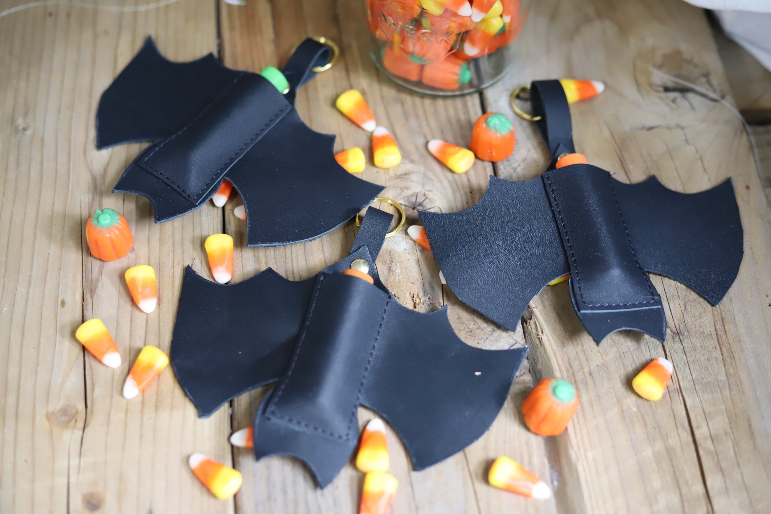 Leather Bat Lip Balm Keychain