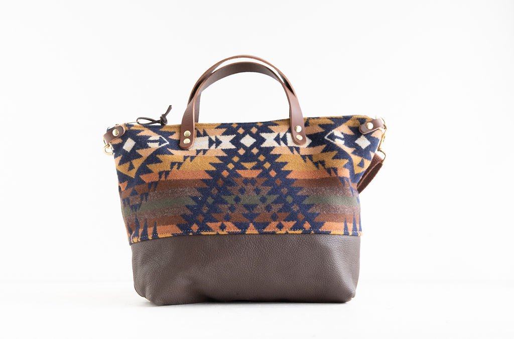 Handmade Mission Trails Navy Pendleton Wool & Leather Crossbody Purse by Land & Kamp