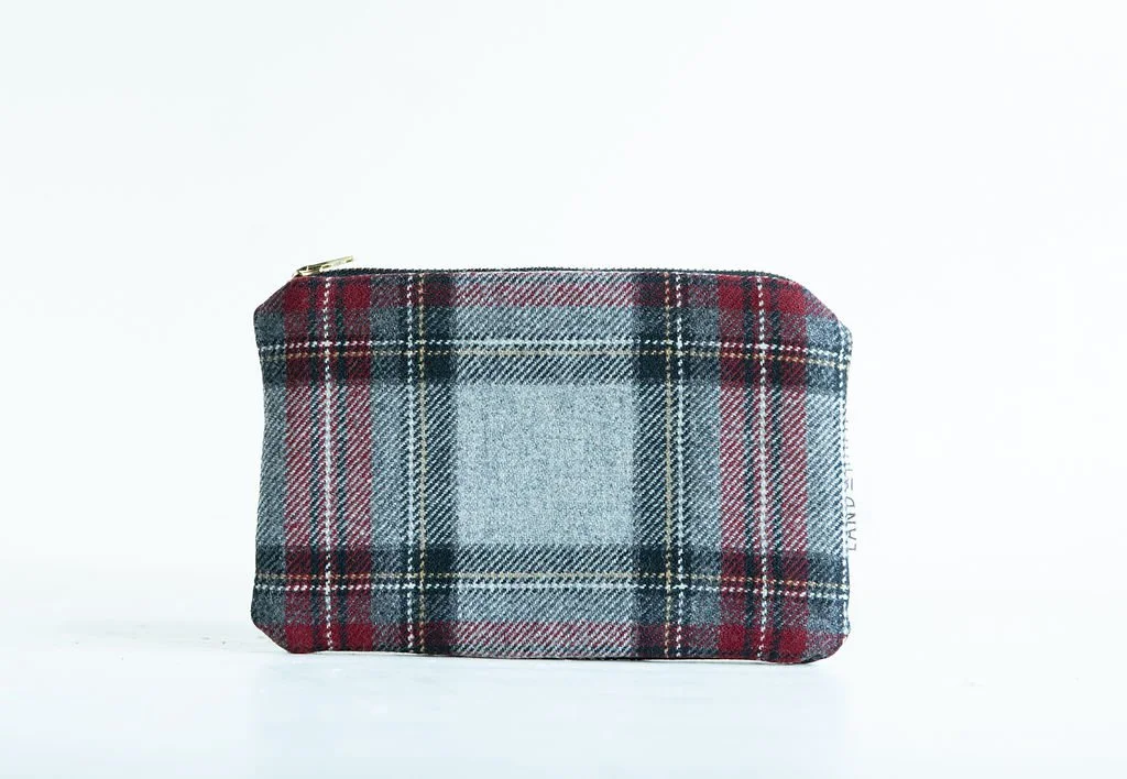 Carry All Zipper Pouch in Grey Stewart Tartan Wool