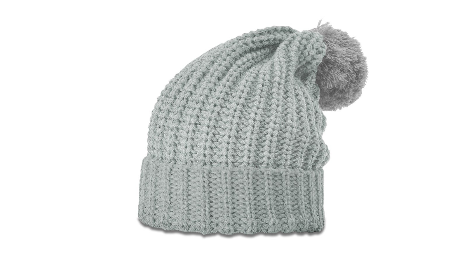 Heather Grey Cable Pom Pom Beanie with Cuff