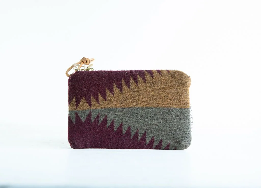 Handmade Sagebrush wool carry all zipper pouch with premium leather back, crafted in Portland