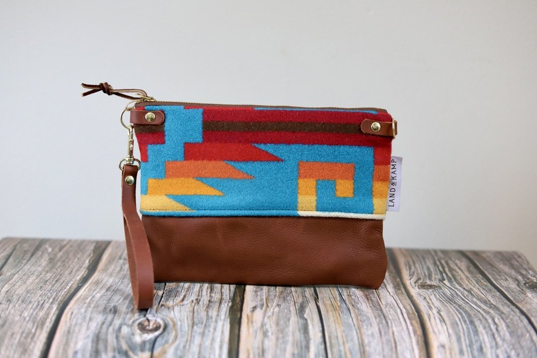 Handmade Rio Rancho Turquoise Pendleton Wool & Leather Crossbody Purse by Land & Kamp