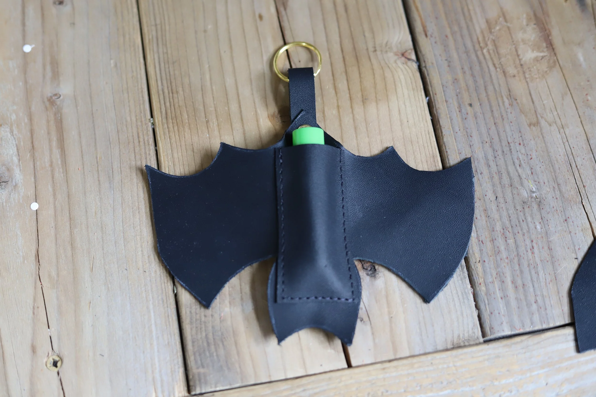 Leather Bat Lip Balm Keychain